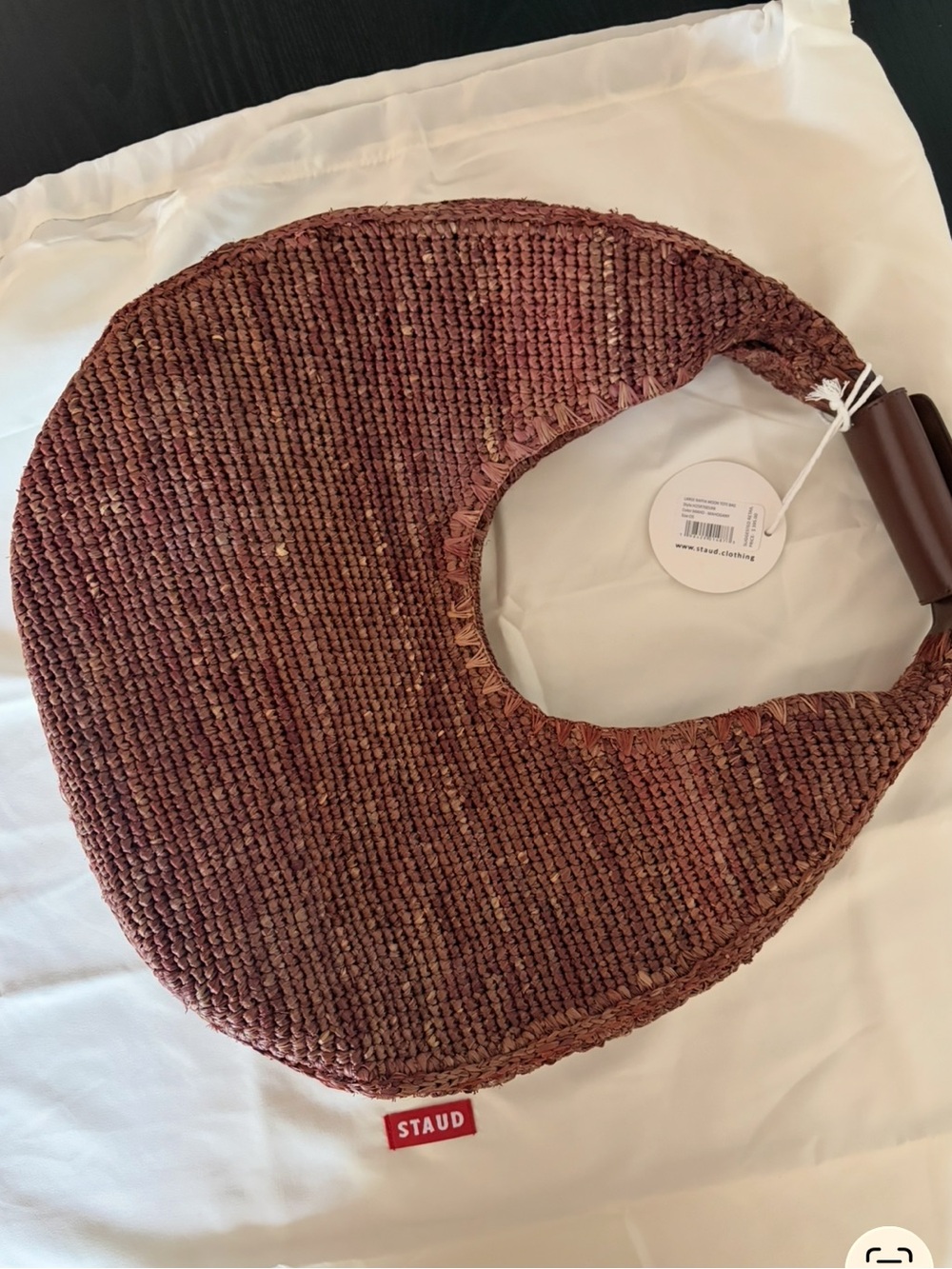 STAUD Raffia Moon Braided Crescent Shoulder Bag in brown - Picture 2 of 6